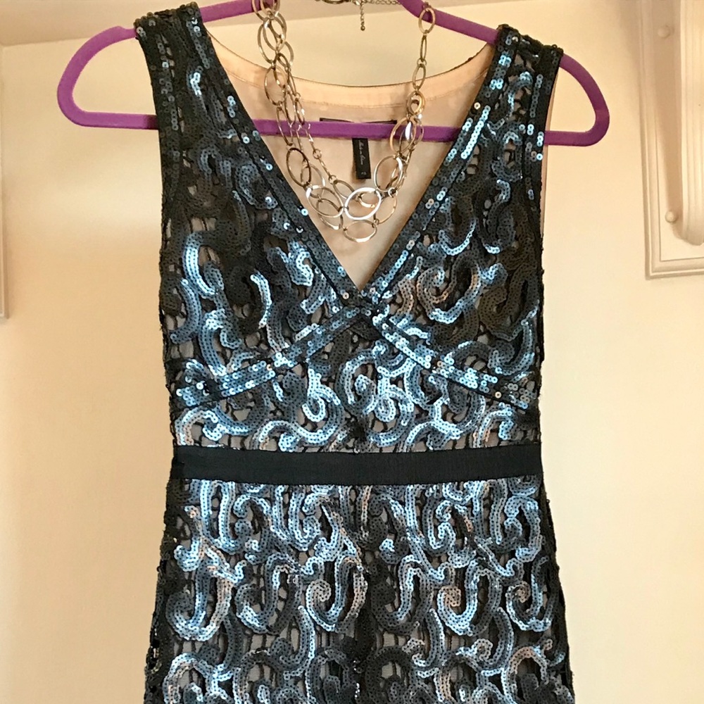 BCBG black sequin lace cocktail dress (XS)
